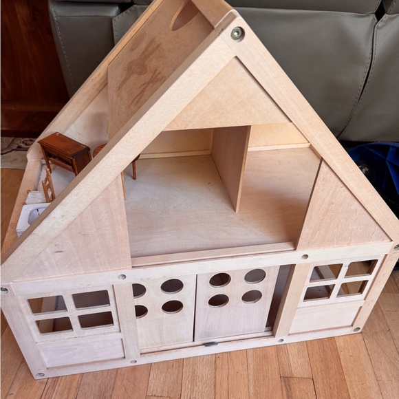 Montessori wooden doll house and antique Handmade Wooden Dollhouse